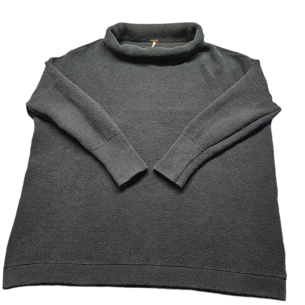 Free People Turtleneck Sweater Womens S Black Ribbed Knit Long Sleeve Pullover